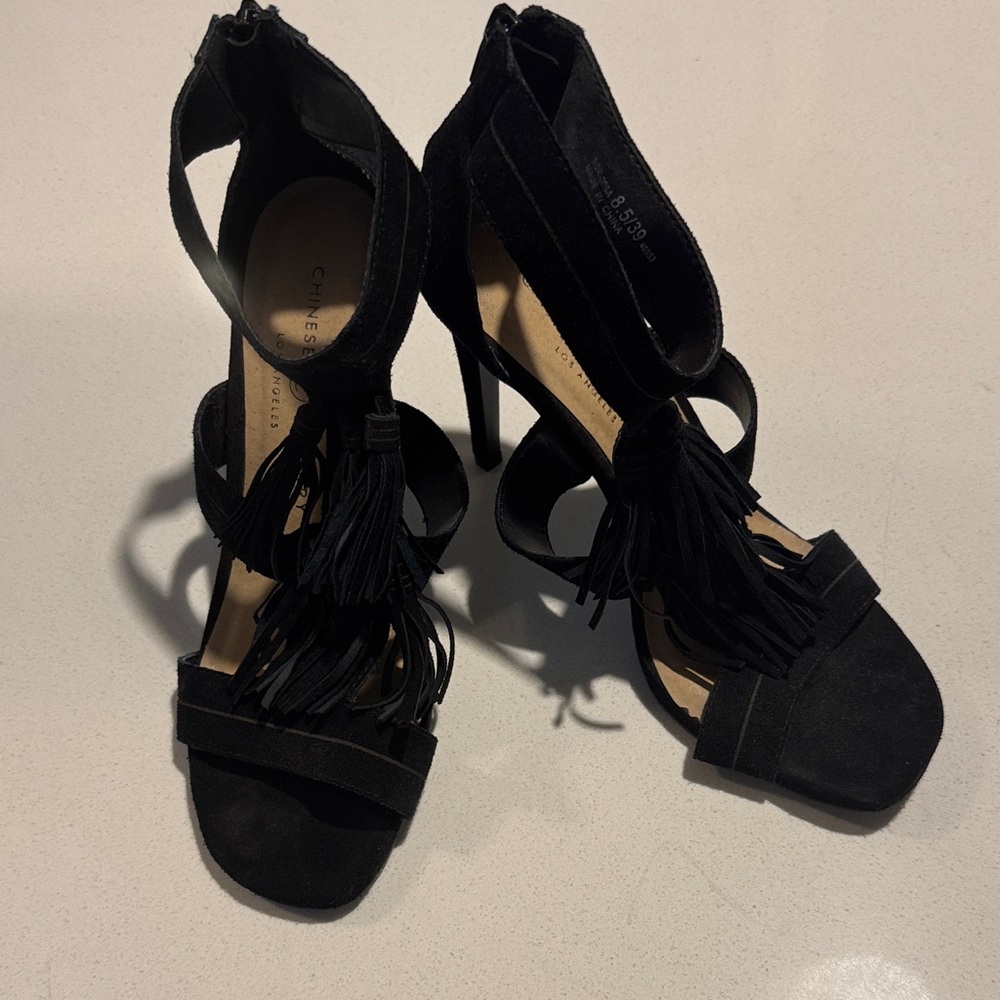 Chinese Laundry Black Strappy Heels with Tassels